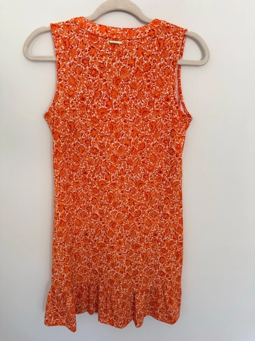 Michael Kors Orange Floral Ruffle-Hem Sleeveless Dress size XS